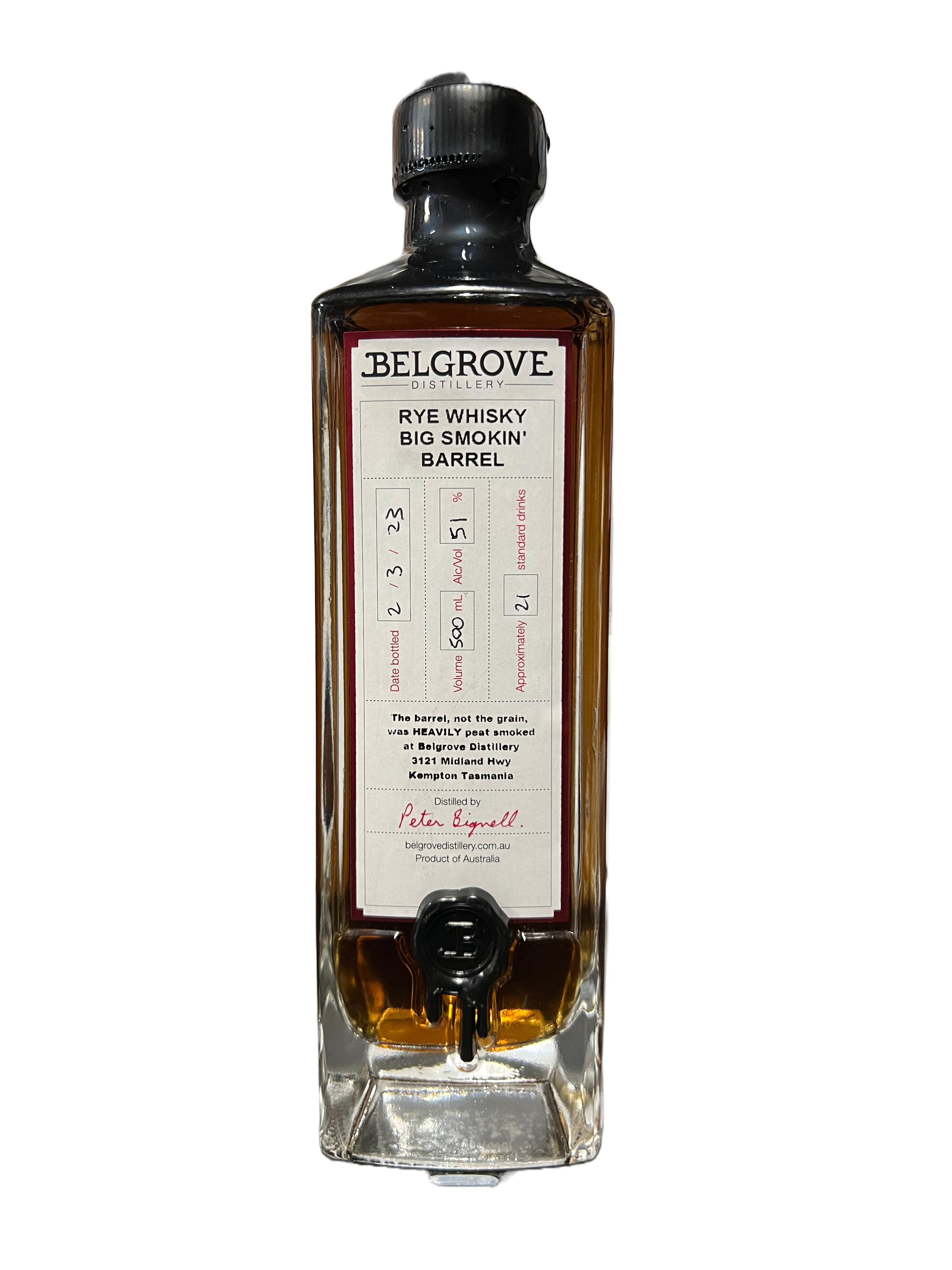 Big Smokin Barrel (very smokey rye whisky) – Belgrove Distillery